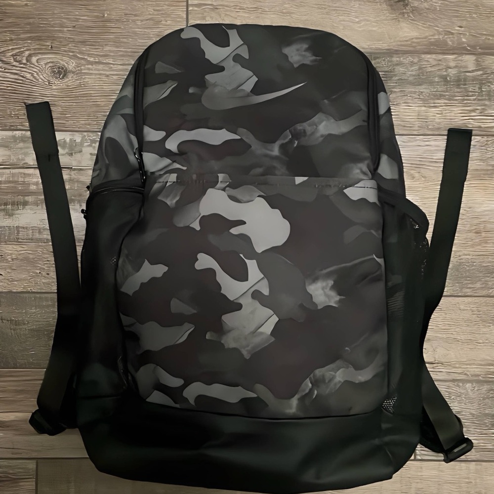 Nike Kids Black and Gray Camo Backpack